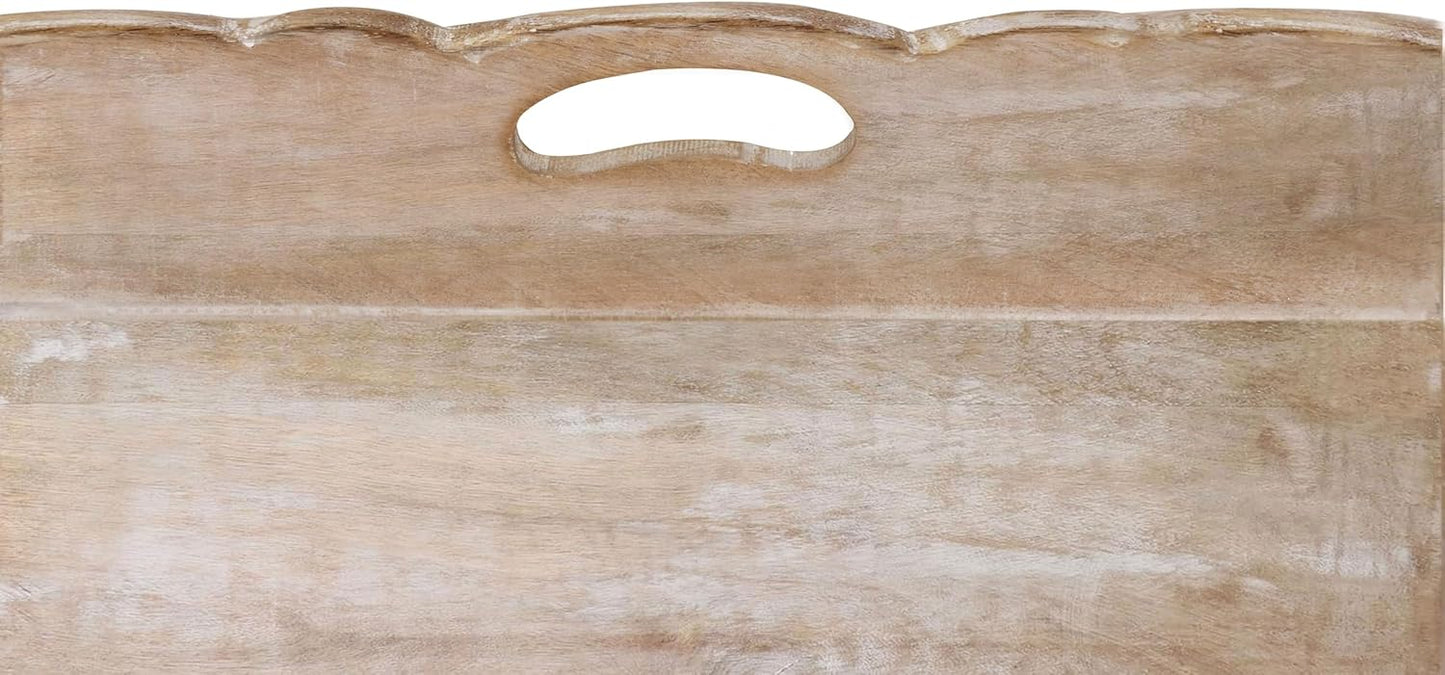 Hand Carved Wooden Serving Tray - Decorative Breakfast Tray with Handles - Rustic Wooden Food Tray with Intricate Detail - Unique Furnishing Accent - Natural Finish - 17 x 13 x 2.5 Inch - COTTON CRAFT