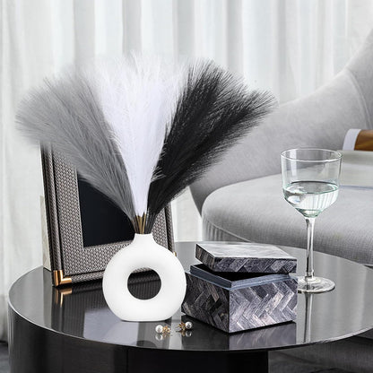 UREYMX Faux Pampas Grass Decor 17.7 Inch 6pcs, Artificial Pampas Grass Fluffy Home Decor, Short Vase Room Decor pompous Grass Flower Arrangement for Boho Home Wedding Decoration (Black)