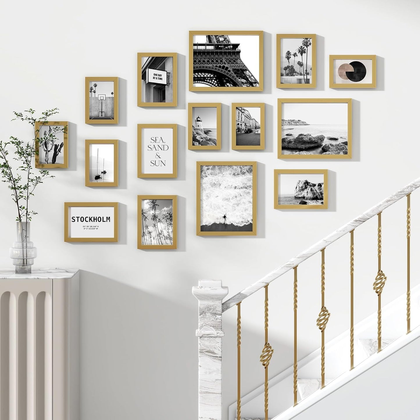 Venusmiles 15 Pack Picture Frames Collage Wall Decor, Gallery Frame Set for Wall Mounting or Tabletop Display, Multi Sizes Including 3pcs 8x10, 6pcs 5x7, 6pcs 4x6, Oak
