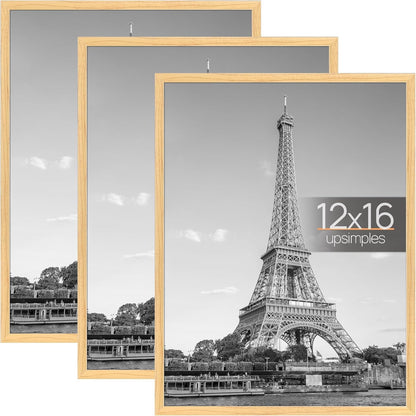 upsimples 18x24 Picture Frame Black 3 Pack, Scratch-Proof Poster Frames 18 x 24 for Photo Gallery - Slide-In Strips, Horizontal or Vertical Wall Mounting