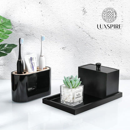 Luxspire Bathroom Vanity Tray, 8 x 4 inch Resin Kitchen Sink Tray for Soap Dispenser Bathroom Countertop Organizer Plate Holder for Perfume Soap Towel Bathroom Accessories, Mini, White Marble