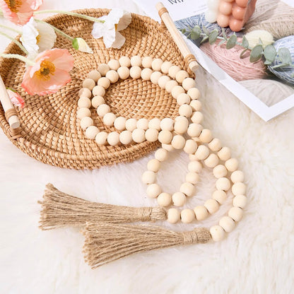 OMISHE 59in Wood Bead Garland with Tassels, Decorative Beads, Farmhouse Wooden Beads Garland for Wall Hanging Home Festival Decor, Aqua, Teal