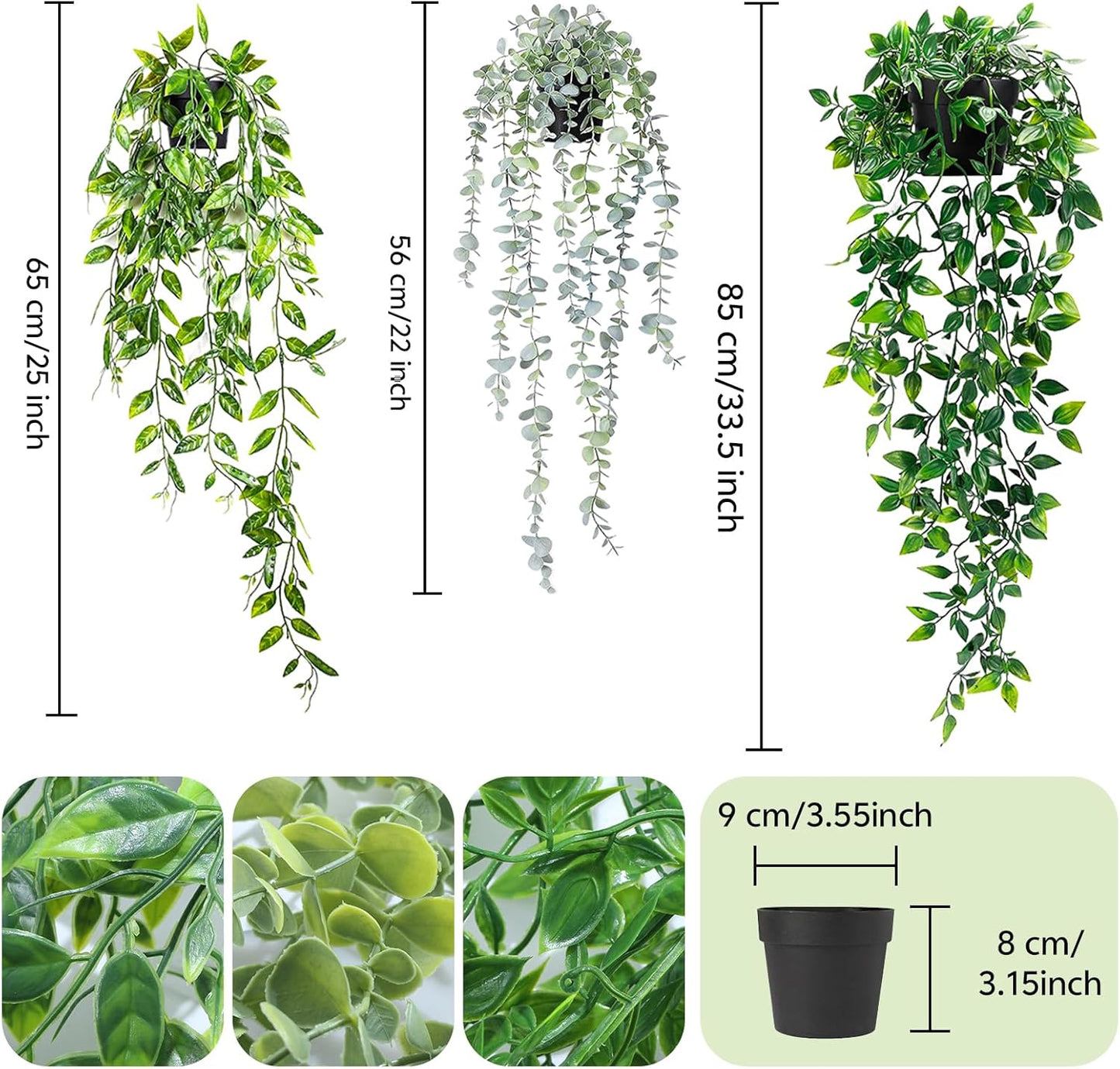 Clearain 1pcs Fake Hanging Plants, Artificial Small Potted Plants, Mini Faux Succulent Plant for Indoor Outdoor Aesthetic Office Living Room Shelf Home Decor (Eucalyptus leaves-1pcs)