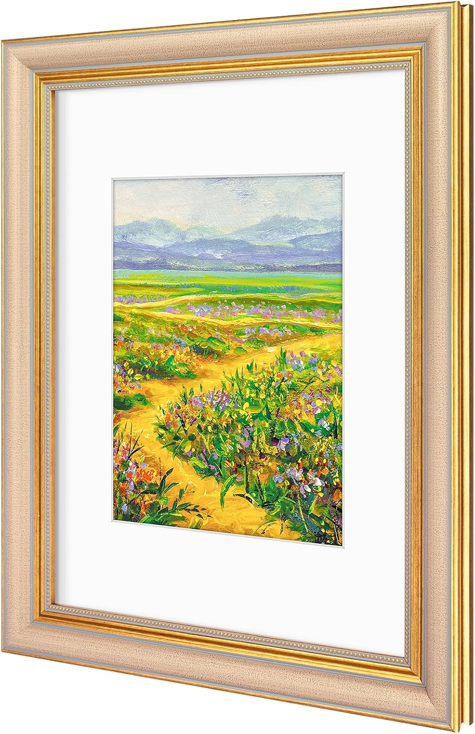 Golden State Art,11x14 Ornate Picture Frame for 8x10 Photo with Mat or 11 x 14 Prints without Mat,Real Glass Wall Display(Color:Green Gold)