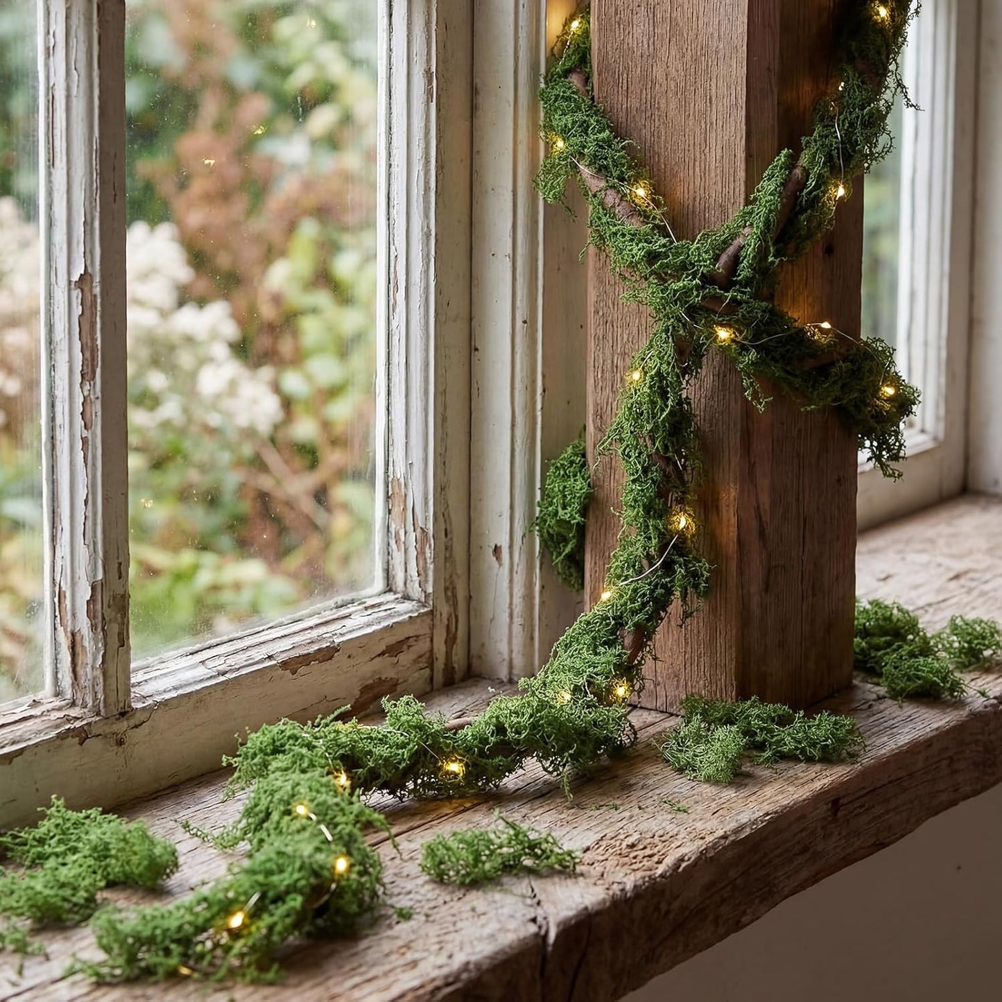 Janinka 4 Pcs 118in Large Bendable Artificial Tree Branches with Moss Enchanted Forest Decorations DIY Jungle Climber Vines Fake Moss Jungle Party Decor for Garden Landscape Reptile Habitat Decor