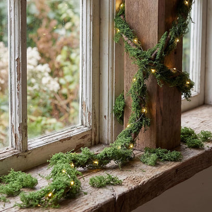 Janinka 4 Pcs 118in Large Bendable Artificial Tree Branches with Moss Enchanted Forest Decorations DIY Jungle Climber Vines Fake Moss Jungle Party Decor for Garden Landscape Reptile Habitat Decor