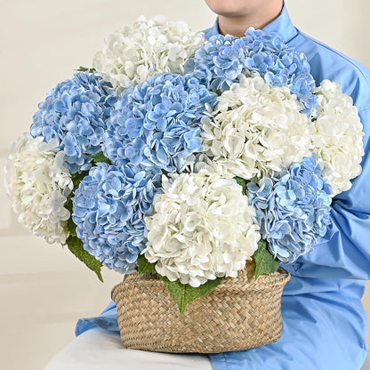MARTINE MALL 3Pcs 21in Hydrangea Artificial Flowers, Latex Real Touch Hydrangeas Lifelike Large Hydrangea Flowers for Home Decor Party Arrangements Wedding Bouquets Centerpieces (Blue)