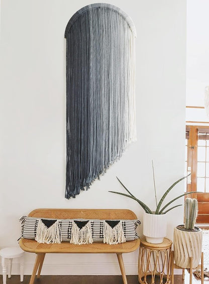 Flber 2 Pcs Macrame Wall Hanging Boho Wall Decor Handmade Macrame Art Tapestry Wedding Macrame Backdrop 13.7" W x 51" L For Living room Bedroom Headboard Decor