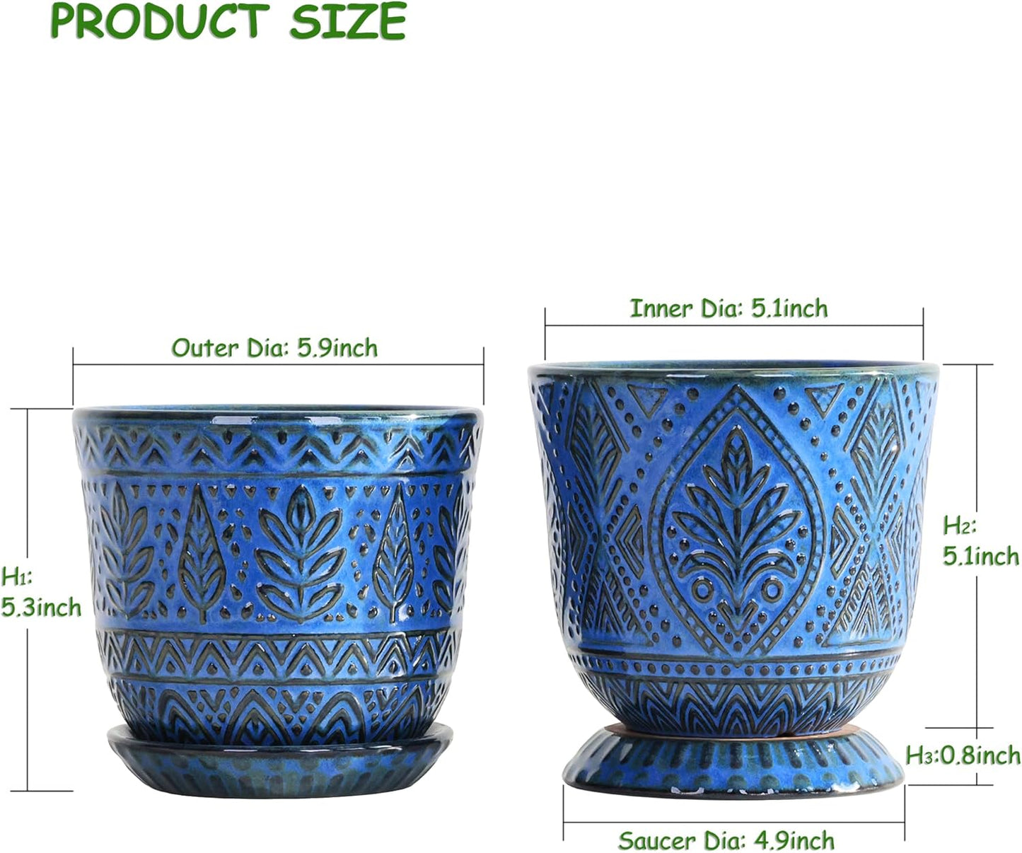 Gepege 6 Inch Beaded Ceramic Planter Set of 2 with Drainage Hole and Saucer for Plants, Indoor-Outdoor Large Round Succulent Orchid Flower Pot (Smoked Gray, Inner-pots not Larger Than 5 Inch)