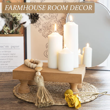 EOSAHR Farmhouse Riser for Room Decor : Decorative Pedestal Stand For Display Your Home Decorations and Uniquely Soap Stand - Rustic Bathroom Counter Tray and Kitchen Decor (Natural Wood)