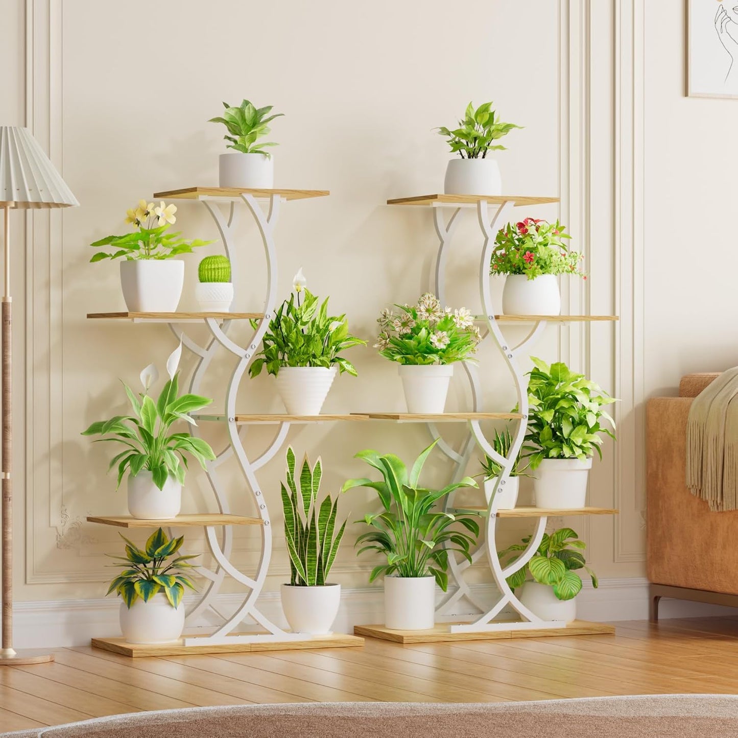 Plant Stand Indoor with Grow Lights - 44" Tall Corner Plant Stands for Indoor Plants, 5 Tiered Metal Plant Shelf, Curved Plant Flower Holder Dispaly Rack for Living Room, Home Patio Balcony (Black)