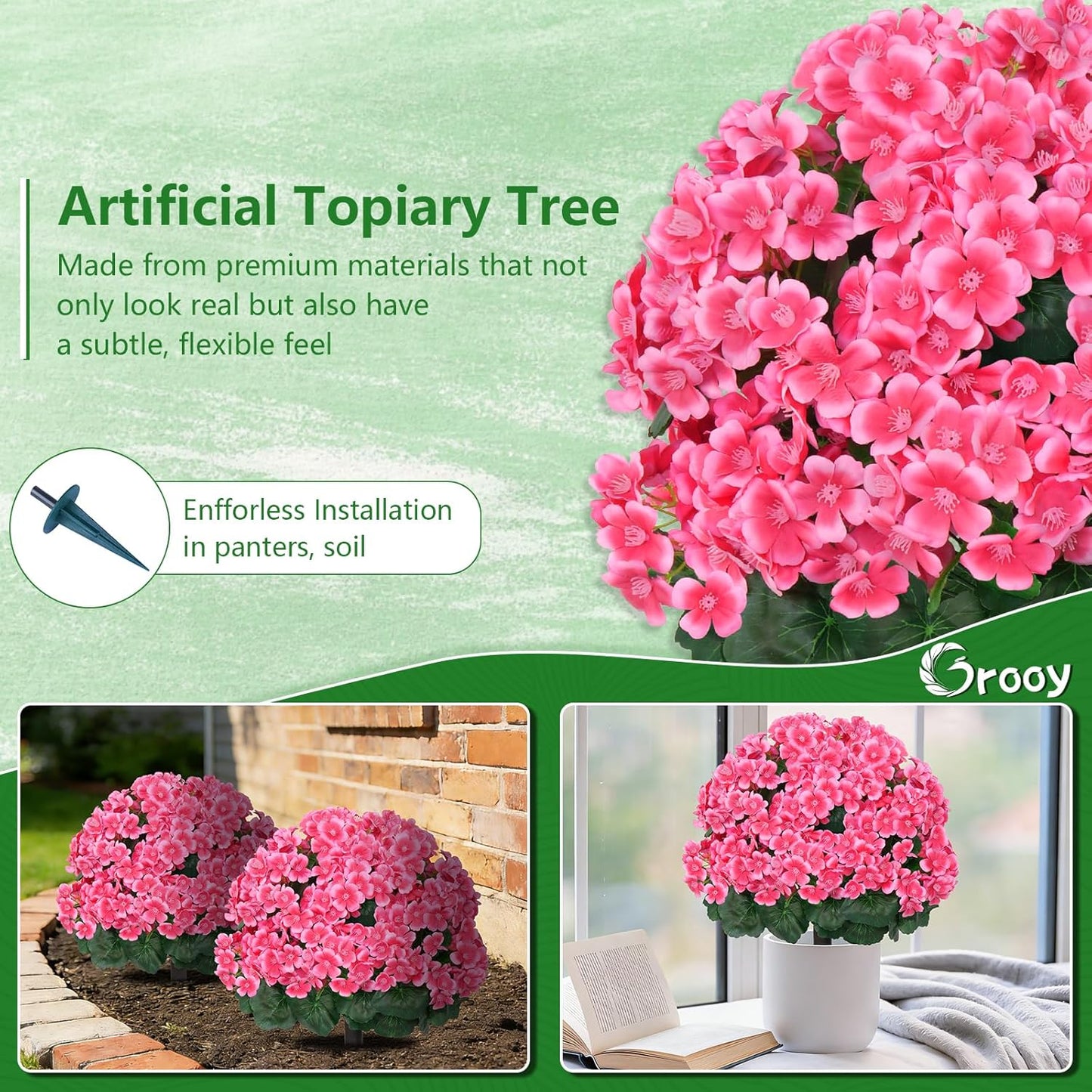 2Pack 4FT Artificial Bougainvillea Topiary Trees for Outdoor, Fake Silk Flowers Plants Bushes with Ground Spike, Faux UV Resistant Shurbs Trees for Outside,Front Porch,Patio,Balcony Decor
