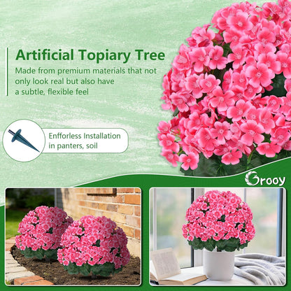 2Pack 4FT Artificial Bougainvillea Topiary Trees for Outdoor, Fake Silk Flowers Plants Bushes with Ground Spike, Faux UV Resistant Shurbs Trees for Outside,Front Porch,Patio,Balcony Decor