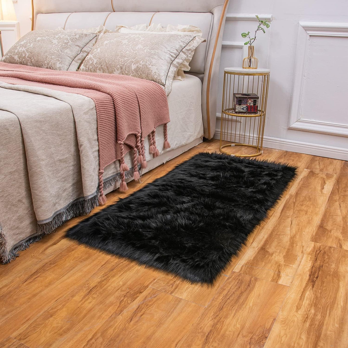 EasyJoy Ultra Soft Fluffy/Fuzzy Shaggy Area Rug Faux Fur Chair Cover Seat Pad for Bedroom Floor Sofa Living Room (2 x 6 ft Sheepskin, Beige)