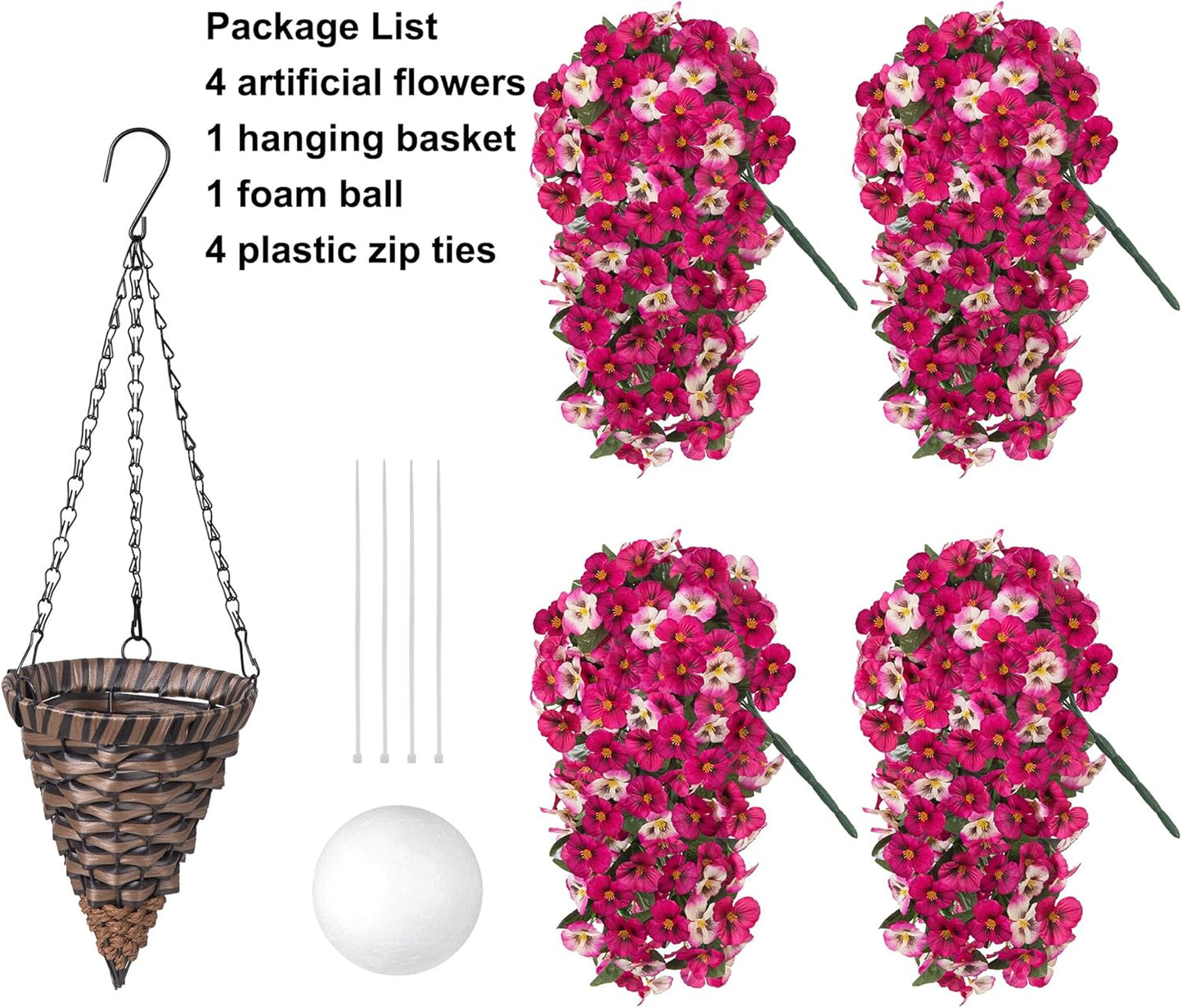 HyeFlora Artificial Flowers for Outdoors, 2pcs Faux Silk Pansies Flowers UV Resistant Fake Hanging Flower Plants for Outside Planters Porch Yard Patio Window Box (Mix Purple)