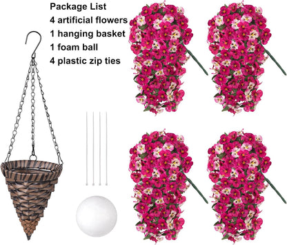 HyeFlora Artificial Flowers for Outdoors, 2pcs Faux Silk Pansies Flowers UV Resistant Fake Hanging Flower Plants for Outside Planters Porch Yard Patio Window Box (Mix Purple)