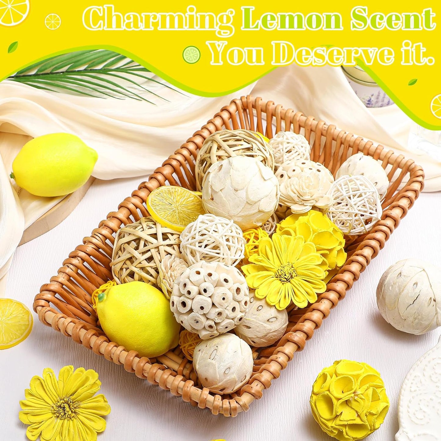 Riceshoot 2 Pack Decorative Balls Potpourri Bowl Filler Decor Natural Vase Bowl Filler Assorted Spherical Rattan Twigs Wicker Balls Cotton for Home Centerpiece(White)