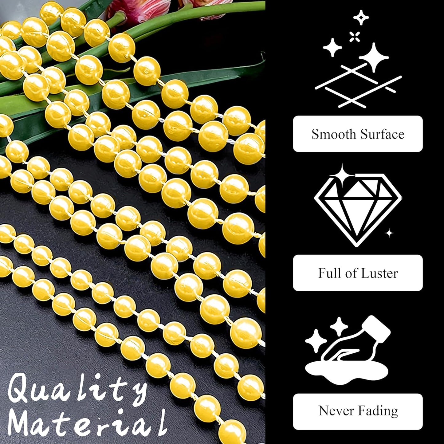 Craft String Pearls 10MM Beads Garland, 14 Yards Christmas Garland Faux Pearl Beads String Roll Bulk for DIY Craft, Wedding, Party, Christmas Tree Decoration
