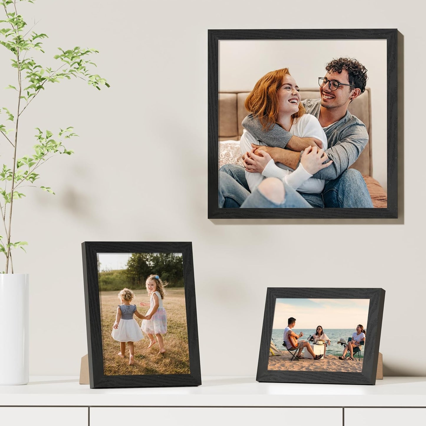 Vittanly 8x10 Picture Frames Set of 9, Shatter Resistant Plexiglass, Display 5x7 Pictures with Mat or 8x10 without Mat, Photo Frames for Wall or Tabletop, Engineered Wood, Black - Colors A