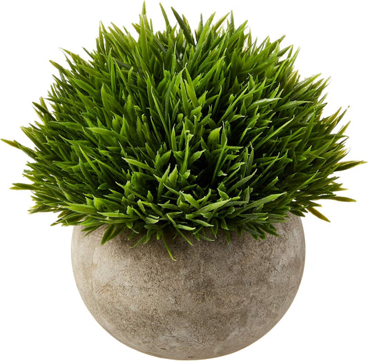 Ogrmar Mini Plastic Faux Plants in Pot/Small Topiary Shrubs Fake Greenery for Bathroom, House Decorations (Green Grass)