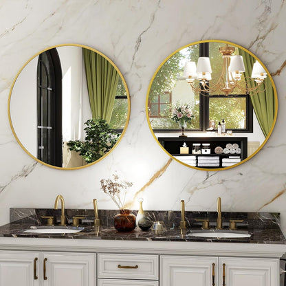 HARRITPURE Round Mirror 30 Black Wall Mounted Circle Mirrors Vanity Mirror with Brushed Aluminum Alloy Frame Modern Decoration for Bathroom, Living Room, Vanity, Bedroom, Entryway