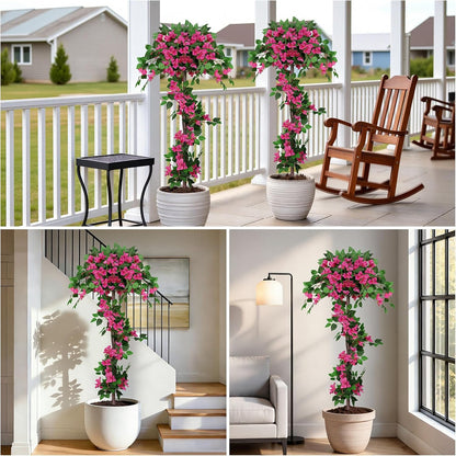2Pack 4FT Artificial Bougainvillea Topiary Trees for Outdoor, Fake Silk Flowers Plants Bushes with Ground Spike, Faux UV Resistant Shurbs Trees for Outside,Front Porch,Patio,Balcony Decor