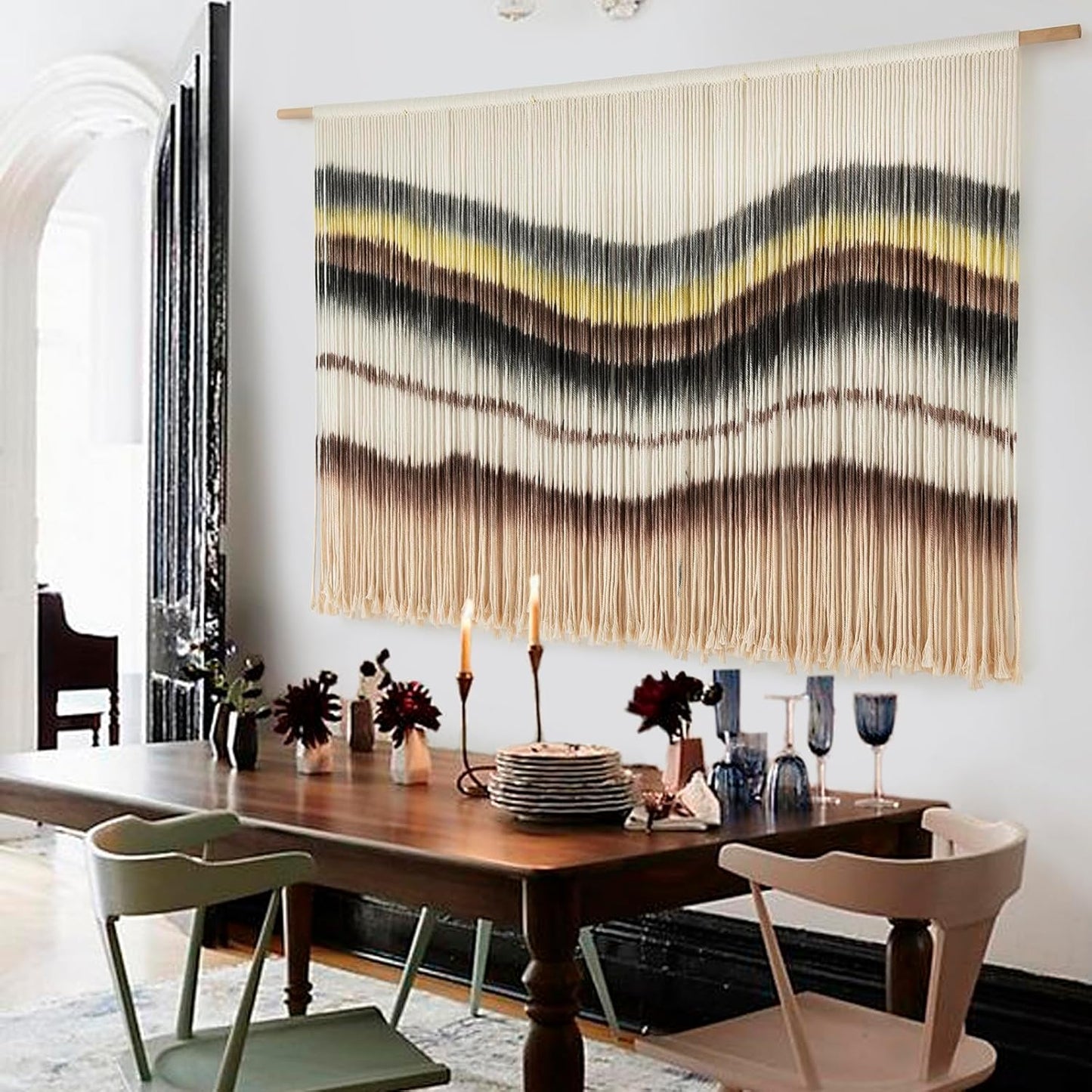 Flber Macrame Wall Hanging Macrame Wall Decor Large-Scale Tie-Dye Tapestry Living Home Room Wall Decor 57" Wx 35" L