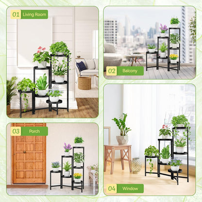 iDavosic.ly Plant Stand Indoor Outdoor, 5 Tier Corner Metal Flower Display Holder Shelf, Folding Tall Orchid Rack for Patio Balcony Porch Garden Living Room House, Black