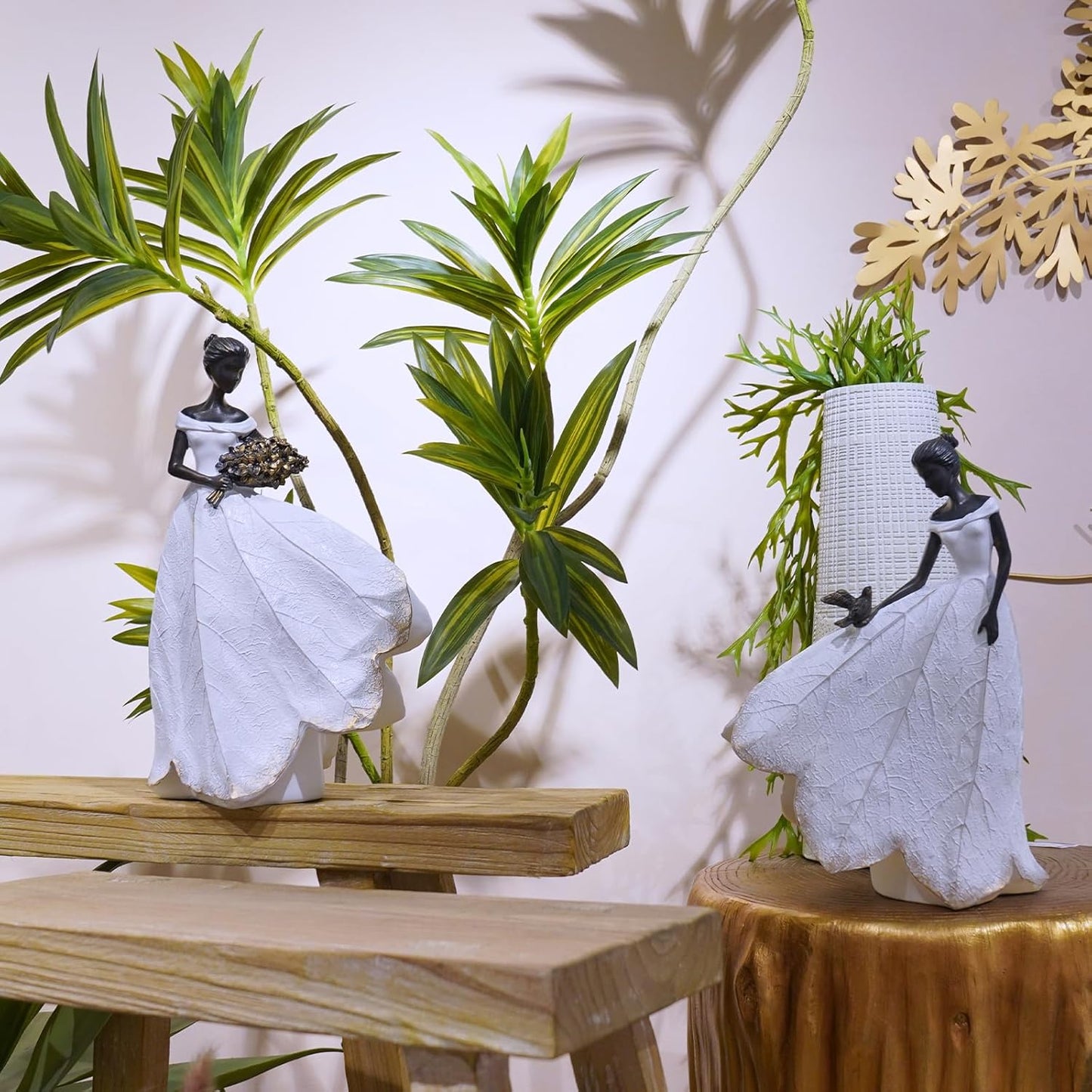 Guichifun Fairy Statue Collection Home Decoration - Leaf Angel Girls Resin Modern Table Decor for Living Room Office Sculpture Decor for Women Indoor Rustic Figurines Gift 5 x 3 x 7.5 Inch