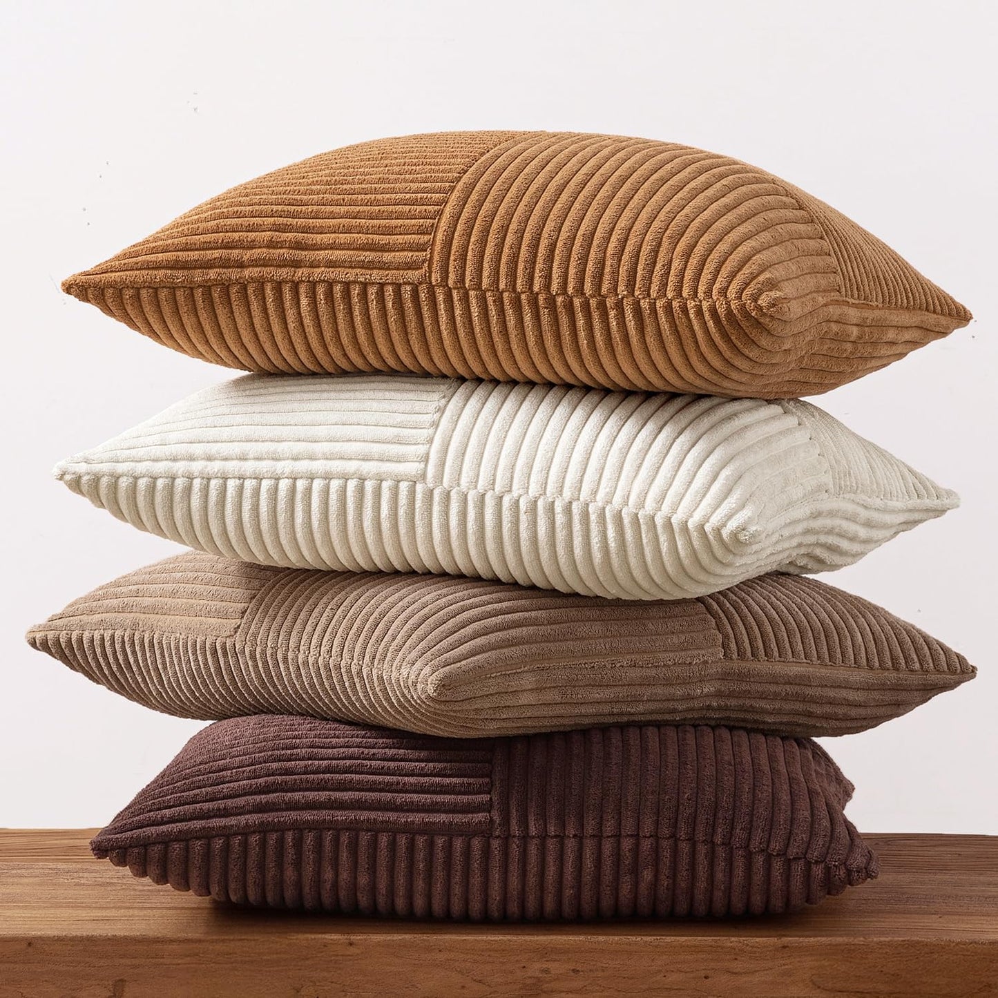 MIULEE Teal Orange Decorative Throw Pillow Covers 18x18 Inch Set of 4 Boho Corduroy Striped Cushion Cases Modern Farmhouse Patchwork Pillow Cases for Couch Sofa Bedroom Home Decor
