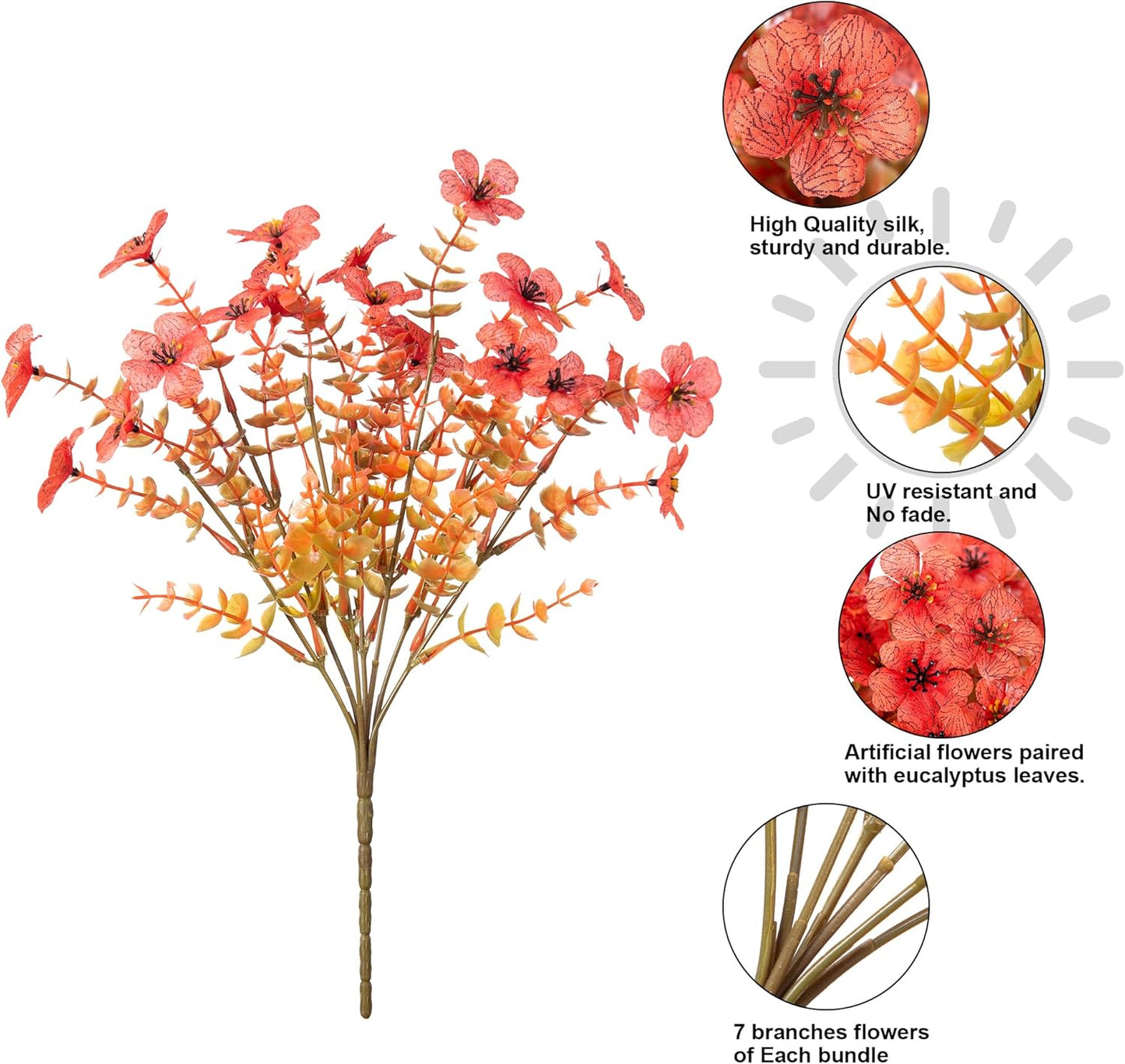 HyeFlora Artificial Flowers for Outdoor Indoor Garden Home Decoration, Faux Flower Daisy with Eucalyptus Leaves Fake Plants Greenery Boxwood Porch Patio, 12 Bundles (Mix Pink Red Purple Yellow)