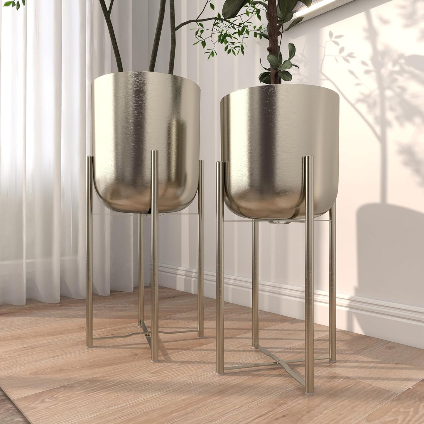 CosmoLiving by Cosmopolitan Metal Indoor Outdoor Planter Dome Large Planter Pot with Removable Stand, Set of 2 Planters 19", 22"H, Gold