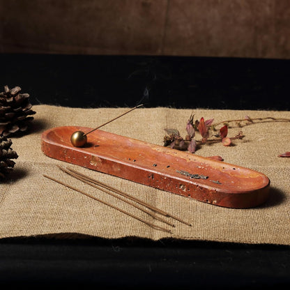 Koville Natural Marble Incense Holder, Incense Holder for Sticks with 9 Holes, Handmade Incense Burner Ash Catcher for Meditation Yoga SPA, Balsam Fir/Palo Santo/Sage/Cone (Green)