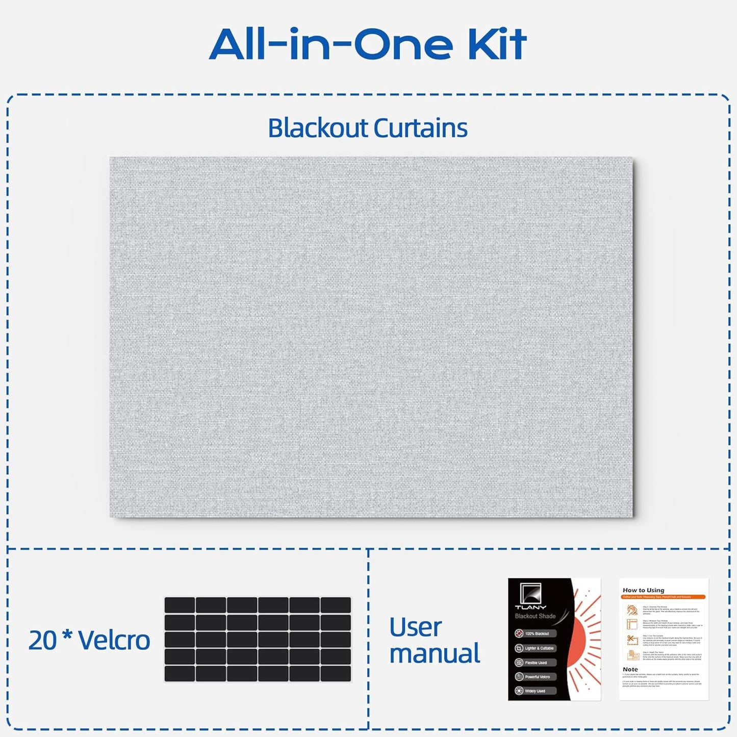 Blackout Curtains for Bedroom, 39" x 58" Portable Black Out Blinds with 20 Sets Hook & Loop Strips for 100% Blackout Window Film, Temporary Black-out Shades for Windows Cover Nursery Travel RV- Blacks