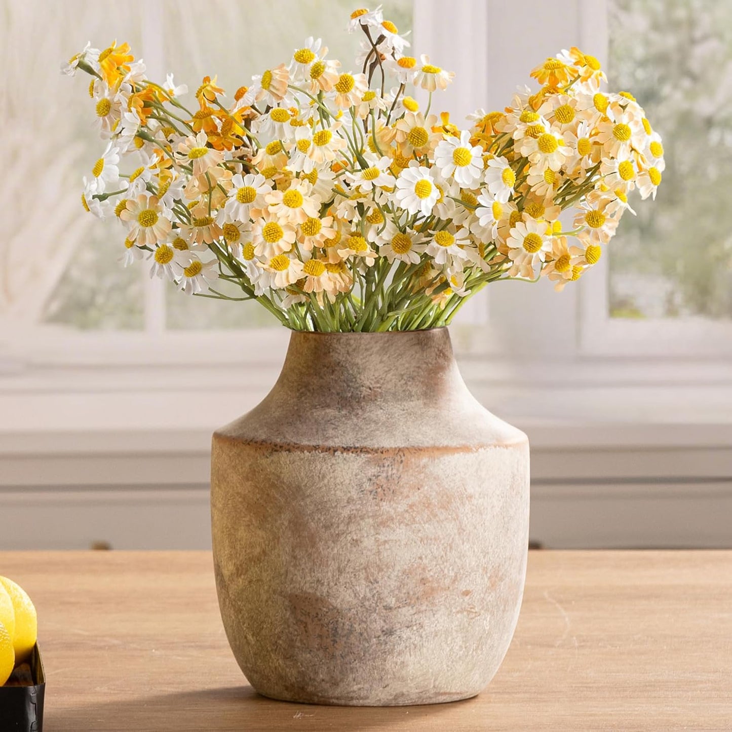 Mitt&Ditt Ceramic Flower Vase with Handles, 11 inch Tall Vase for Centerpieces, Large Decorative Terracotta Vases, Farmhouse Rustic Vases for Home Decor, Living Room, Table, Neutral
