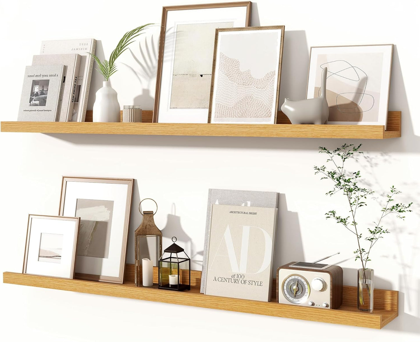 Fun Memories Picture Ledge Shelves Set of 2, 32 Inch Rustic Wall Mounted Floating Shelves with Lip for Home Storage and Décor in Bathroom, Kitchen, Nursery, Bedroom, Living Room, Walnut