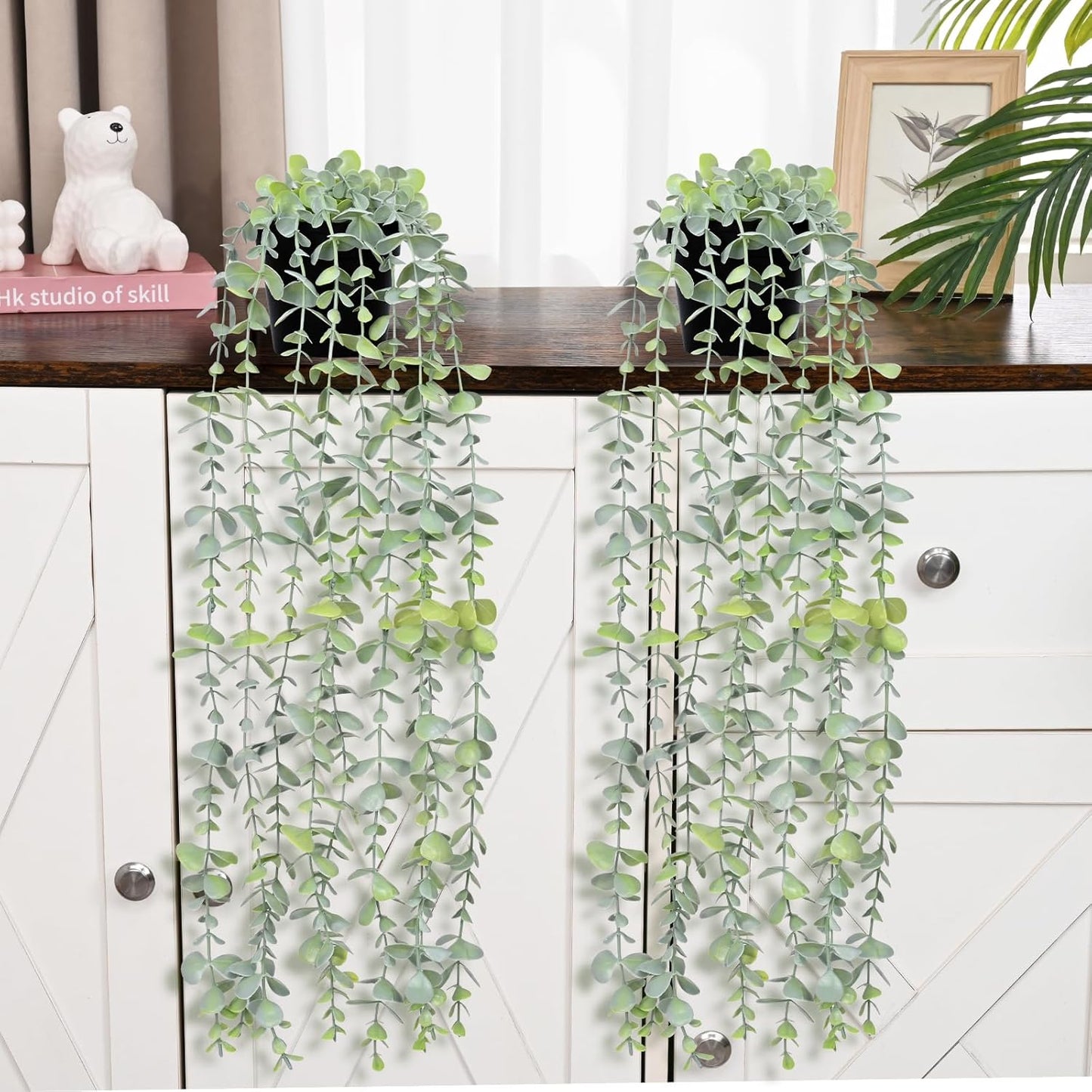 Waipfaru 4Pcs Fake Hanging Plants 2.7ft Fake Plants Eucalyptus Leaves UV Resistant Fake Vines Ivy Artificial Plants Outdoor Faux Plants Indoor Bedroom Living Room Boho Wall Porch Shelf Decor