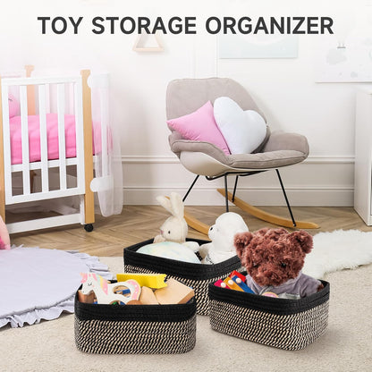 3-Pack Small Storage Baskets for Organizing | Woven Shelf Toy Basket | Rope Baskets for Gifts Empty | Closet Organizer Bins with Handles | Cube Decorative Box | 11.8×7.8×5.1” | Mixed brown