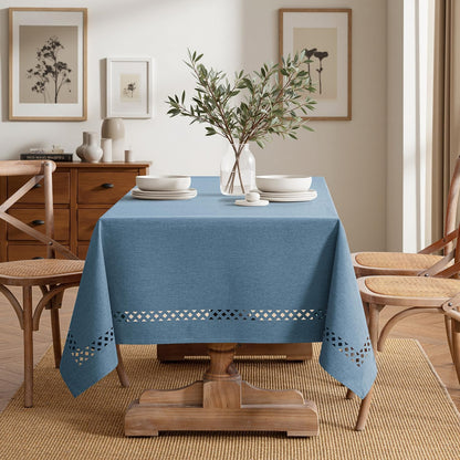 MIULEE Beige Rectangle Linen Polyester Tablecloth with Decorative Cutouts Spring Waterproof Stain Resistant & Shrink-Proof Table Cloth 52x70 inch Farmhouse Style for Dining Wedding and Outdoor