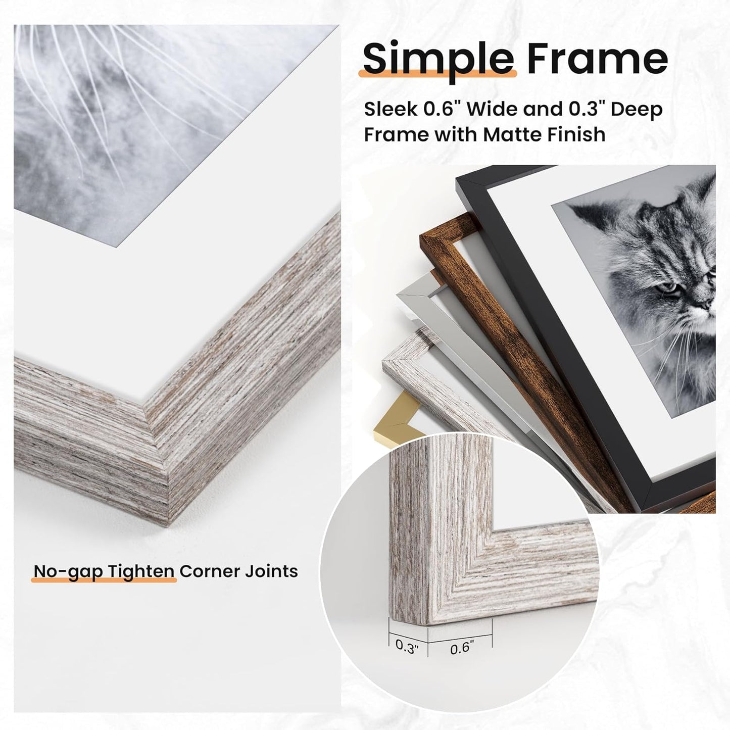Venusmiles 15 Pack Picture Frames Collage Wall Decor, Gallery Frame Set for Wall Mounting or Tabletop Display, Multi Sizes Including 3pcs 8x10, 6pcs 5x7, 6pcs 4x6, Oak