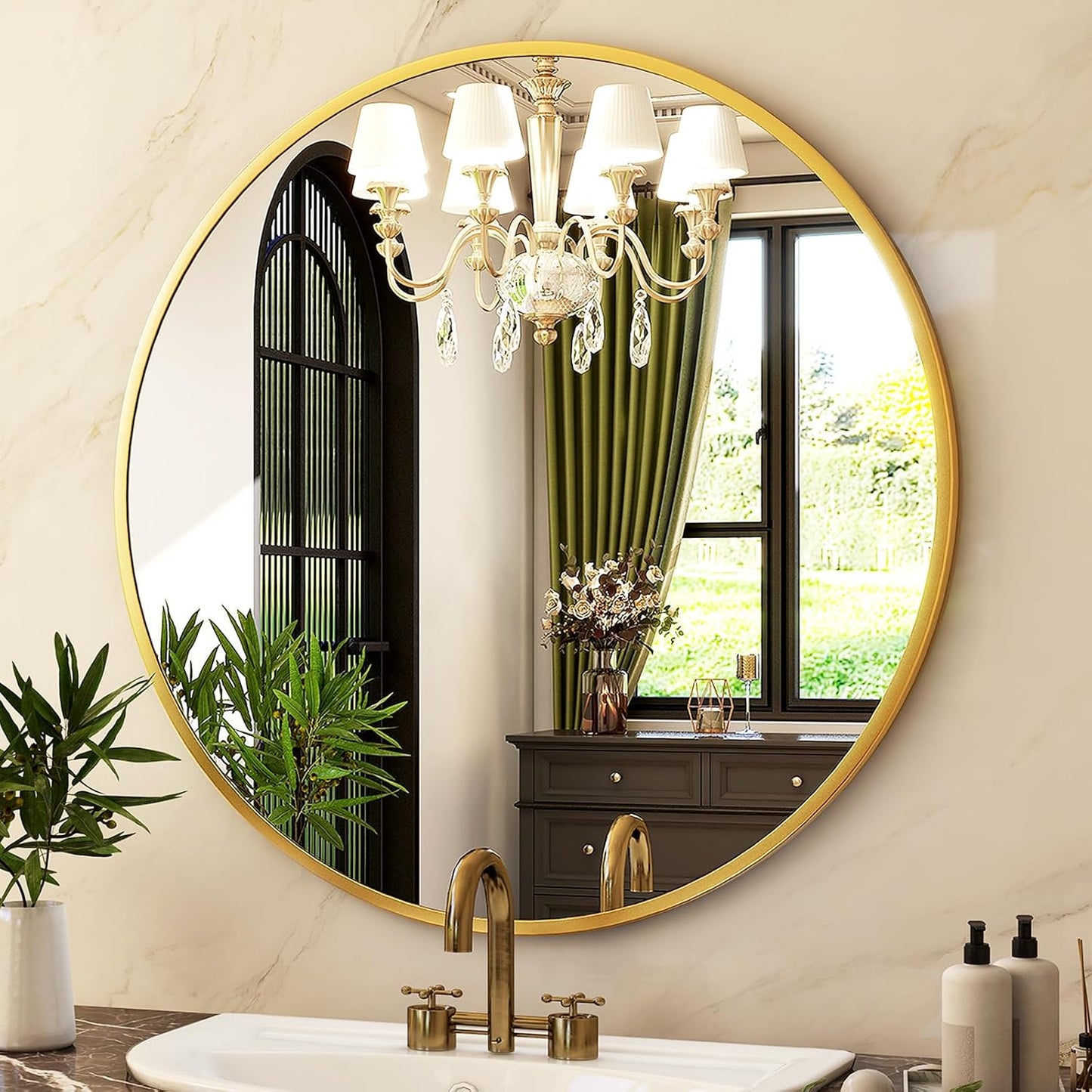 HARRITPURE Round Mirror 30 Black Wall Mounted Circle Mirrors Vanity Mirror with Brushed Aluminum Alloy Frame Modern Decoration for Bathroom, Living Room, Vanity, Bedroom, Entryway