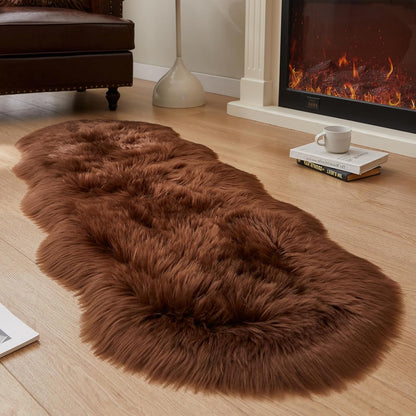 EasyJoy Ultra Soft Fluffy/Fuzzy Shaggy Area Rug Faux Fur Chair Cover Seat Pad for Bedroom Floor Sofa Living Room (2 x 6 ft Sheepskin, Beige)
