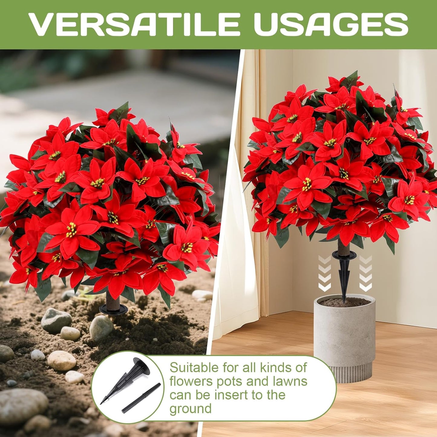 Artificial Red Eucalyptus Topiary Ball Tree 24" with Ground Spike, Set of 2 Artificial Boxwood Bushes for Faux Shrubs, Fake Evergreen Faux Plant for Indoor Outdoor Garden -UV Resistant–Fade-Proof