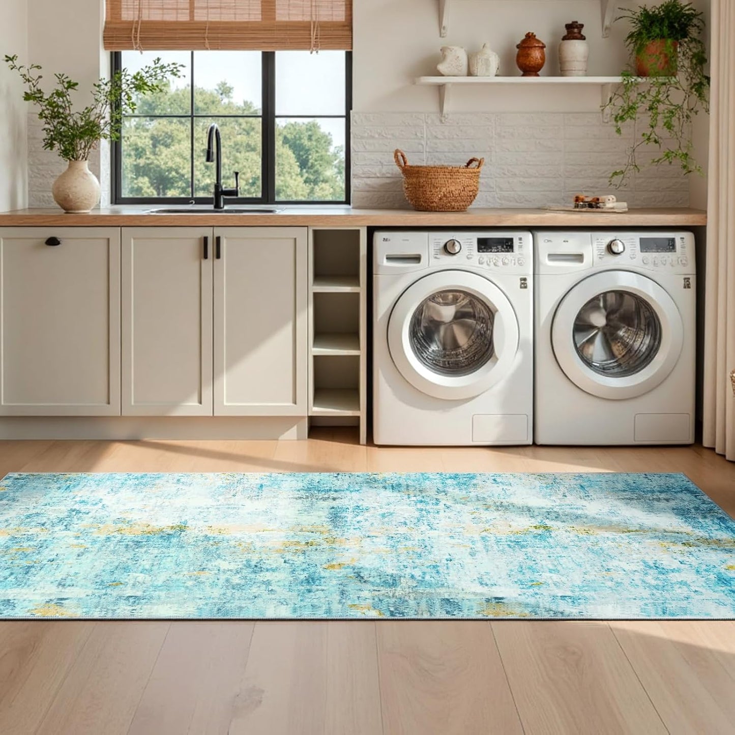 Ompaa 2x6 Rug Runners for Hallways Kitchen Runner Rug Non Slip Washable Grey Long Runner Rugs with Rubber Backing Soft Abstract Carpet Runner for Hallways, Kitchen, Bedroom, Bathroom, Entryway - Colors A