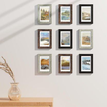Vittanly 8x10 Picture Frames Set of 9, Shatter Resistant Plexiglass, Display 5x7 Pictures with Mat or 8x10 without Mat, Photo Frames for Wall or Tabletop, Engineered Wood, Black - Colors A