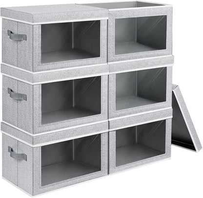 Homsorout Storage Bins with Lids - Fabric Closet Storage Bins with Window, Collapsible Baskets for Shelves 4 Pack, Home Decorative Boxes for Clothes, Closet, Office, Grey