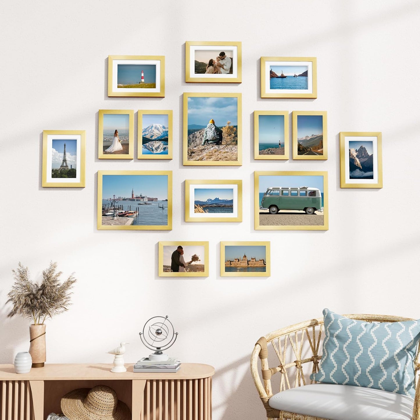 Vittanly 15 Pack Picture Frames Collage Wall Decor for Mounting or Tabletop Display, Gallery Frame Set for Family, Multi Sizes Including 3pcs 8x10, 6pcs 5x7, 6pcs 4x6, Black