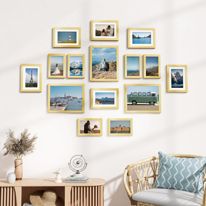 Vittanly 15 Pack Picture Frames Collage Wall Decor for Mounting or Tabletop Display, Gallery Frame Set for Family, Multi Sizes Including 3pcs 8x10, 6pcs 5x7, 6pcs 4x6, Black