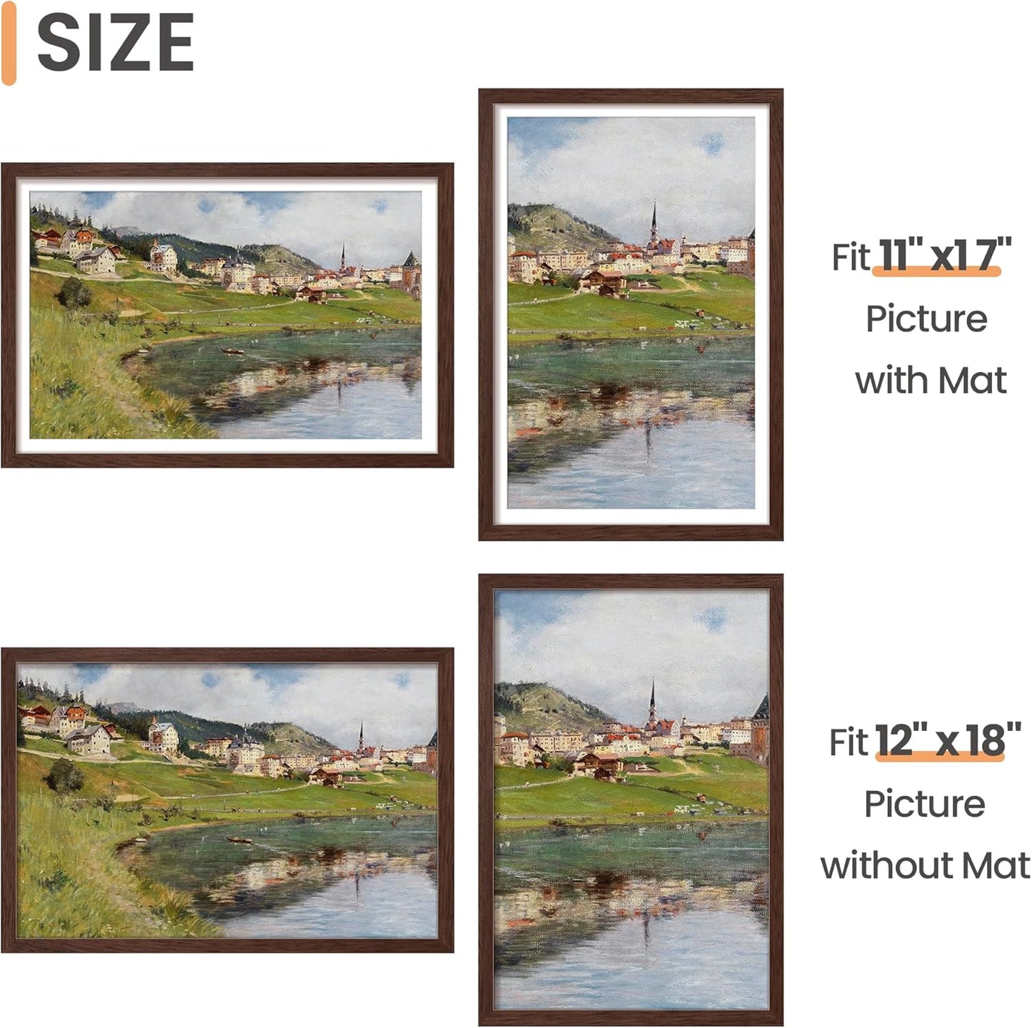 upsimples 8x10 Picture Frame, Display Pictures 5x7 with Mat or 8x10 Without Mat, Wall Hanging Photo Frame, Black, 1 Pack - Colors B