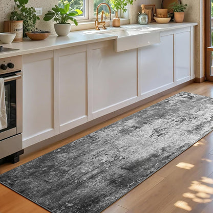 Ompaa 2x6 Rug Runners for Hallways Kitchen Runner Rug Non Slip Washable Grey Long Runner Rugs with Rubber Backing Soft Abstract Carpet Runner for Hallways, Kitchen, Bedroom, Bathroom, Entryway - Colors A